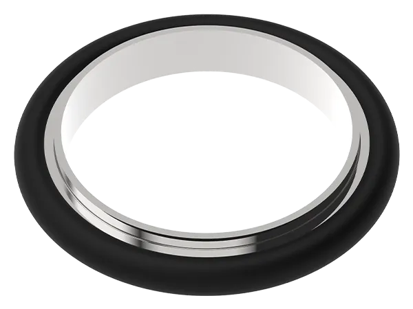 Produktfoto: KF-Zentrierring mit O-Ring für Vakuumflansche, gefertigt aus Edelstahl DIN 28403-3. 