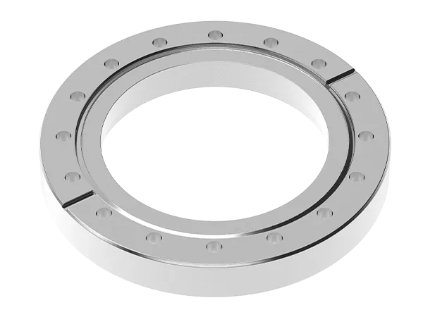 Product photo: Flat, rotatable stainless steel flange with threaded holes CF area for welding.