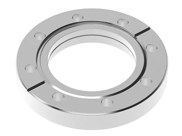 Product photo: Flat stainless steel flange with holes CF area for welding.