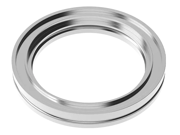 Produktfoto: Ein flacher Metallflange ISO-K Bereich zum Anschweißen an Rohr. 
