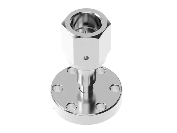 Produktfoto: Edelstahl-Adapter mit CF-Flansch und VCR-Stutzen. 