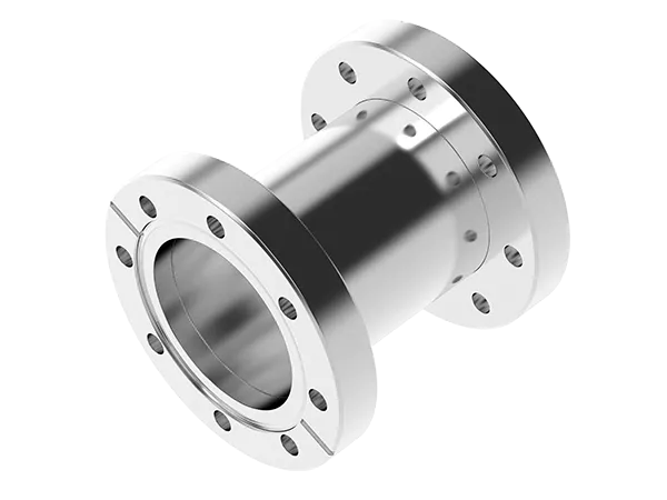 Product photo: Stainless steel pipe with CF flange on both sides, used as an intermediate piece.