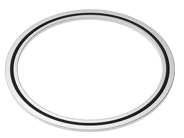 Produktfoto: Eine Edelstahl-Scheibe mit eingebautem O-RIng für ISO-F Verbindungen.