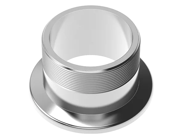 Product photo: Stainless steel adapter with small flange (KF) and external thread.
