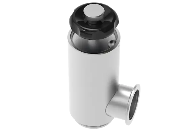 Produktfoto: Zylindrische Gasschleuse Edelstahl mit Handrad und ISO-KF zum Behälter evakuieren.