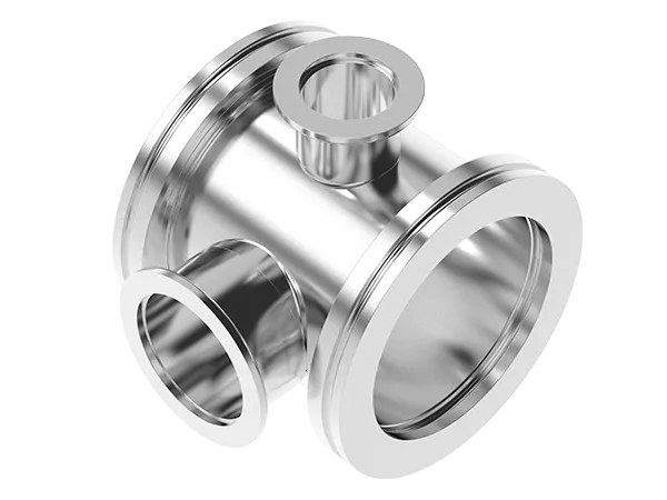 Product photo: Vacuum manifold with ISO-K flanges made of stainless steel.  
