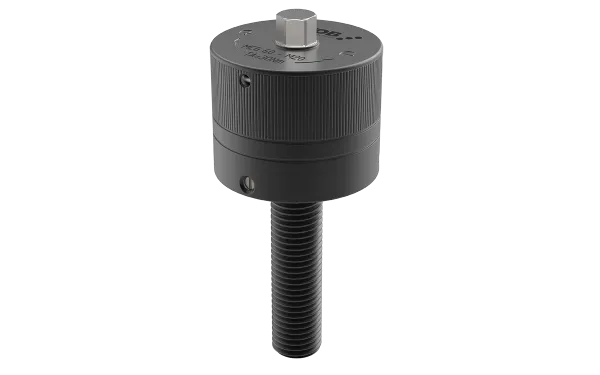 Produktfoto: Kraftspannmutter Metall. Spannmutter hat eine zylindrische Form und eine Gewindestange.