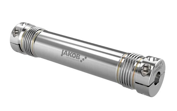 Produktfoto: Distanzkupplung aus Aluminium bzw. Stahl, zwei Halbschalen-Klemmnaben mit Metallbälgen und einem Zwischenrohr