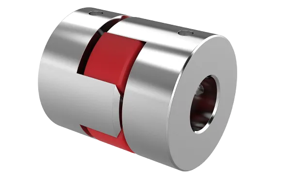 Product photo: Miniature elastomer coupling, aluminium hubs on both sides with radial threaded pins and an elastomer spider