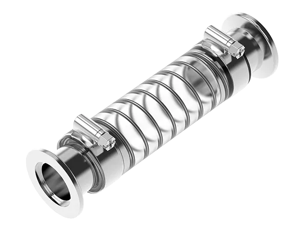 Product photo: A vacuum connection line with transparent hose, both ends with small stainless steel flange.