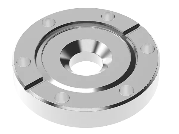 Product photo: CF reducing flange stainless steel, used for connecting flanges of different sizes.