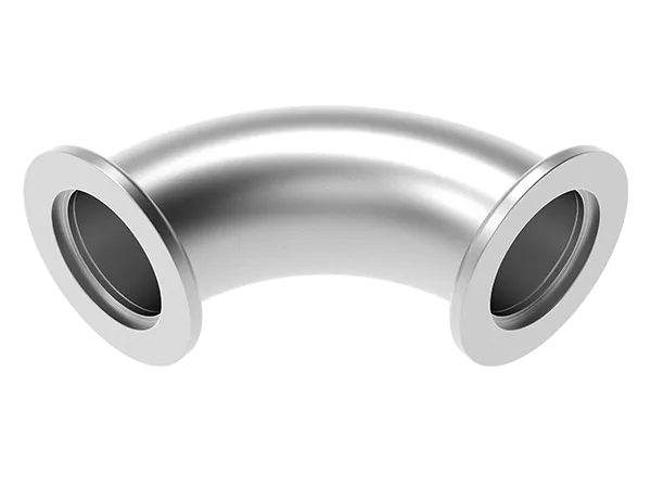 Produktfoto: Ein KF-90°-Bogen Edelstahl zur Verbindung von Vakuumleitungen.
