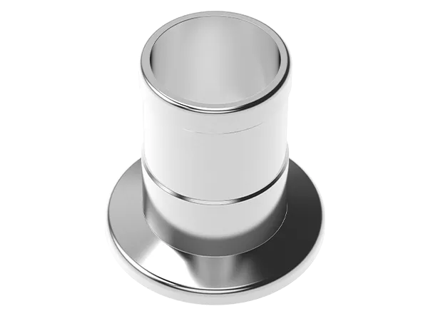 Product photo: KF stainless steel adapter with hose nozzle for attaching PVC hose.  