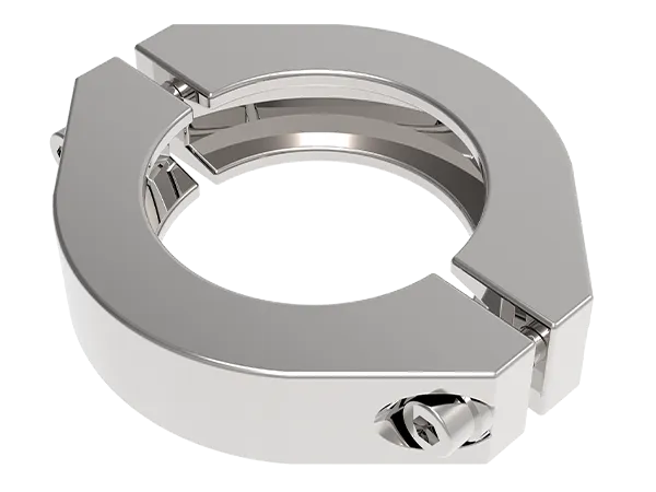 Product photo: Two-part KF clamping ring made of stainless steel with hexagon socket screw for light metal seals.  