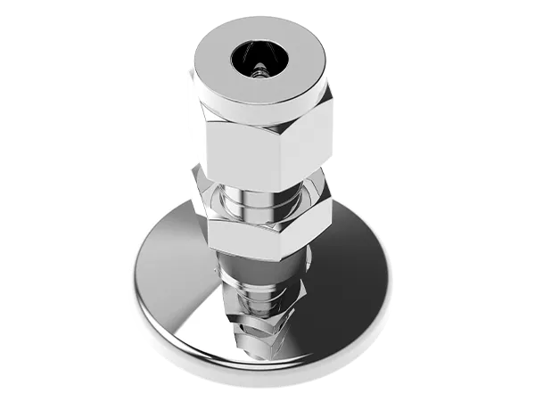 Produktfoto: Edelstahl-Adapter mit Kleinflansch (KF) und Swagelok. 