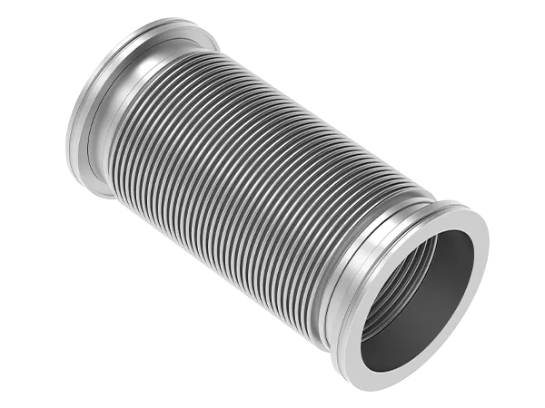 Product photo: Flexible stainless steel corrugated hose with ISO-K flanges on both sides.  