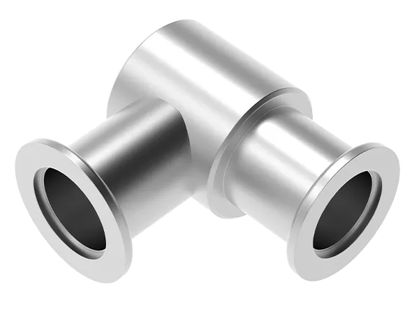 Produktfoto: Ein KF-Winkelstück 90° Edelstahl zur Verbindung von Vakuumleitungen.