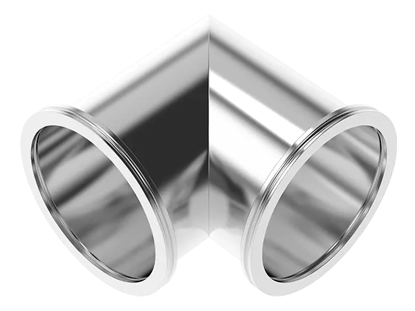 Produktfoto: Ein ISO-K-Winkelstück Edelstahl, zur Verbindung von Vakuumleitung. 