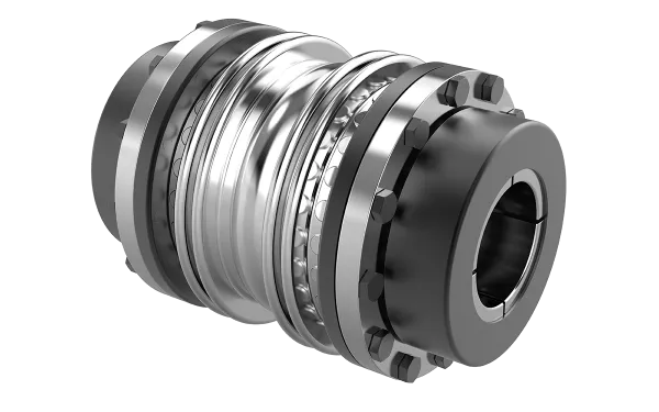 Produktfoto: Metallbalgkupplung, mit Konus-Klemmnaben, Flansche, Schrauben aus Stahl, Zwischenstück Metallbalg aus Edelstahl