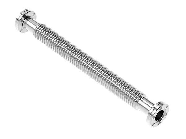 Product photo: Flexible stainless steel corrugated hose with CF flanges on both sides. 