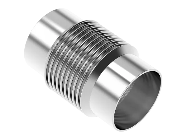 Product photo: Flexible stainless steel bellows with CF flanges for vacuum lines.